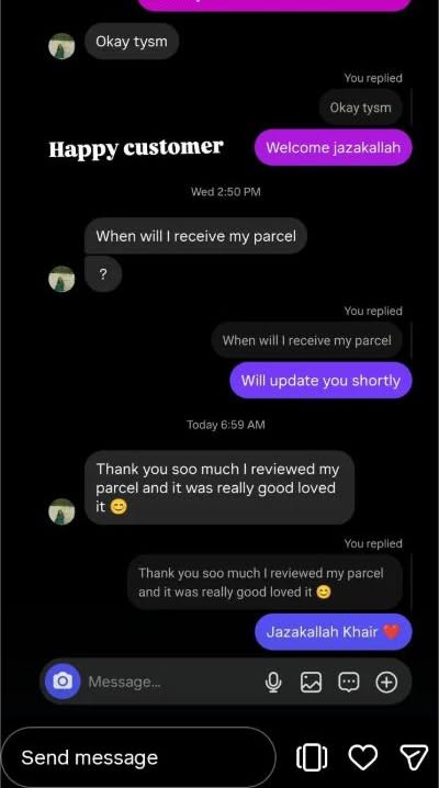 Customer says their parcel was really good and they loved it.