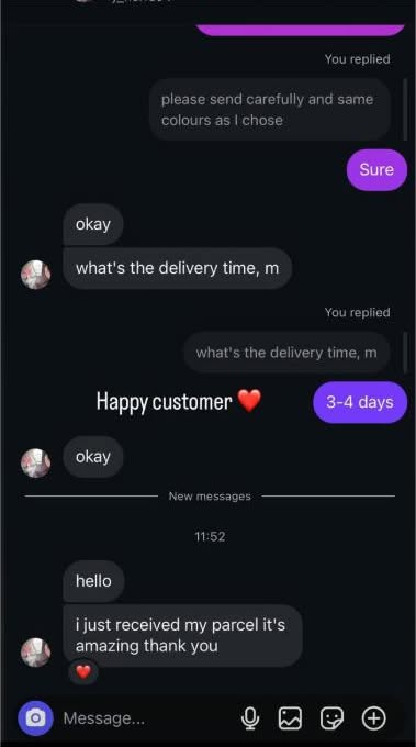 Customer confirms receiving their parcel and says it is amazing.
